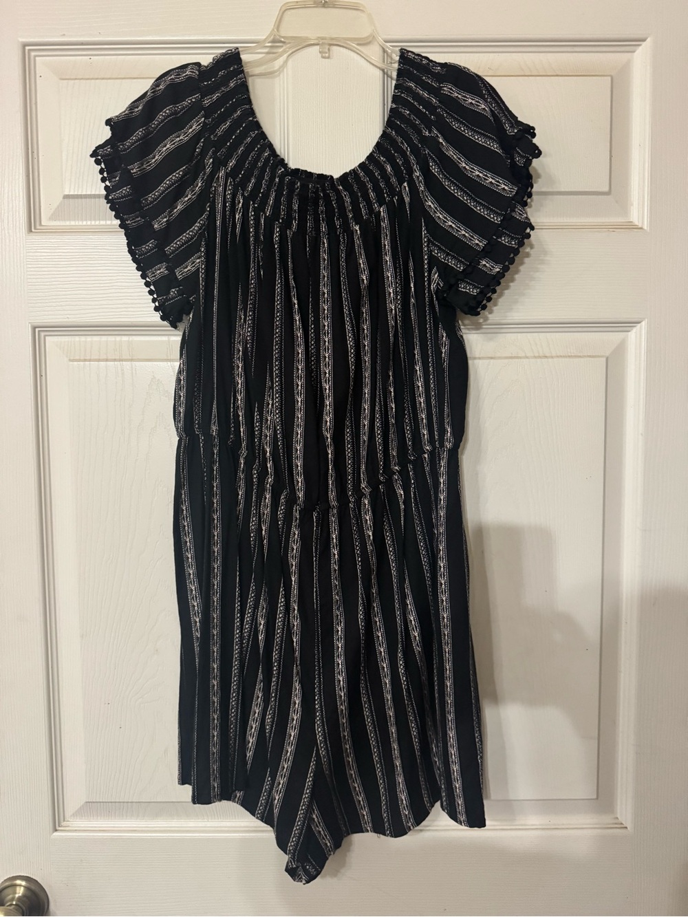 Black Striped Smocked Neck Romper